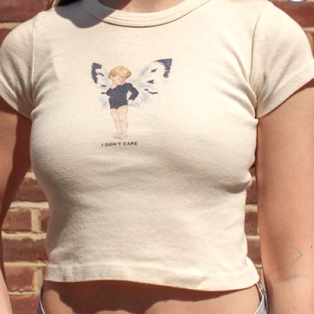 Brandy Melville angel “I don’t care” crop top.